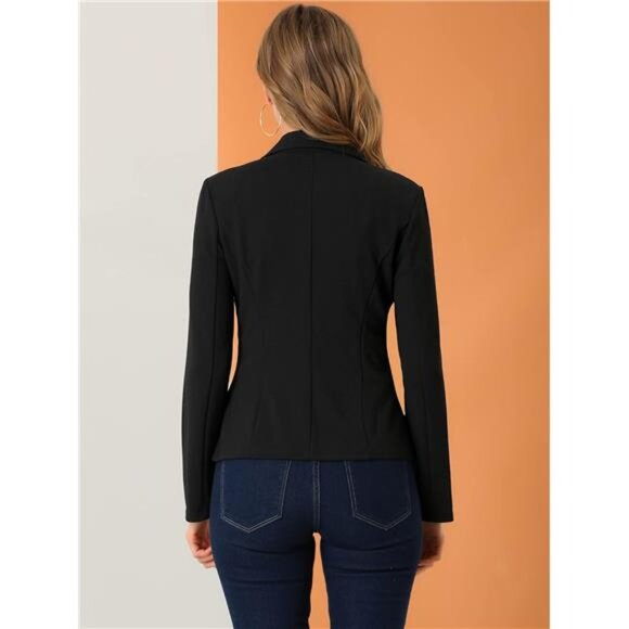 Women's Work Office Blazer Stretch Lapel Collar Long Sleeve Jacket Suit Blazer - Picture 5 of 6